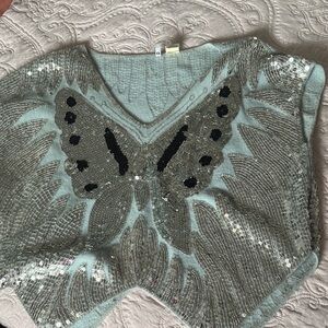 Sequin Butterfly Poncho Top